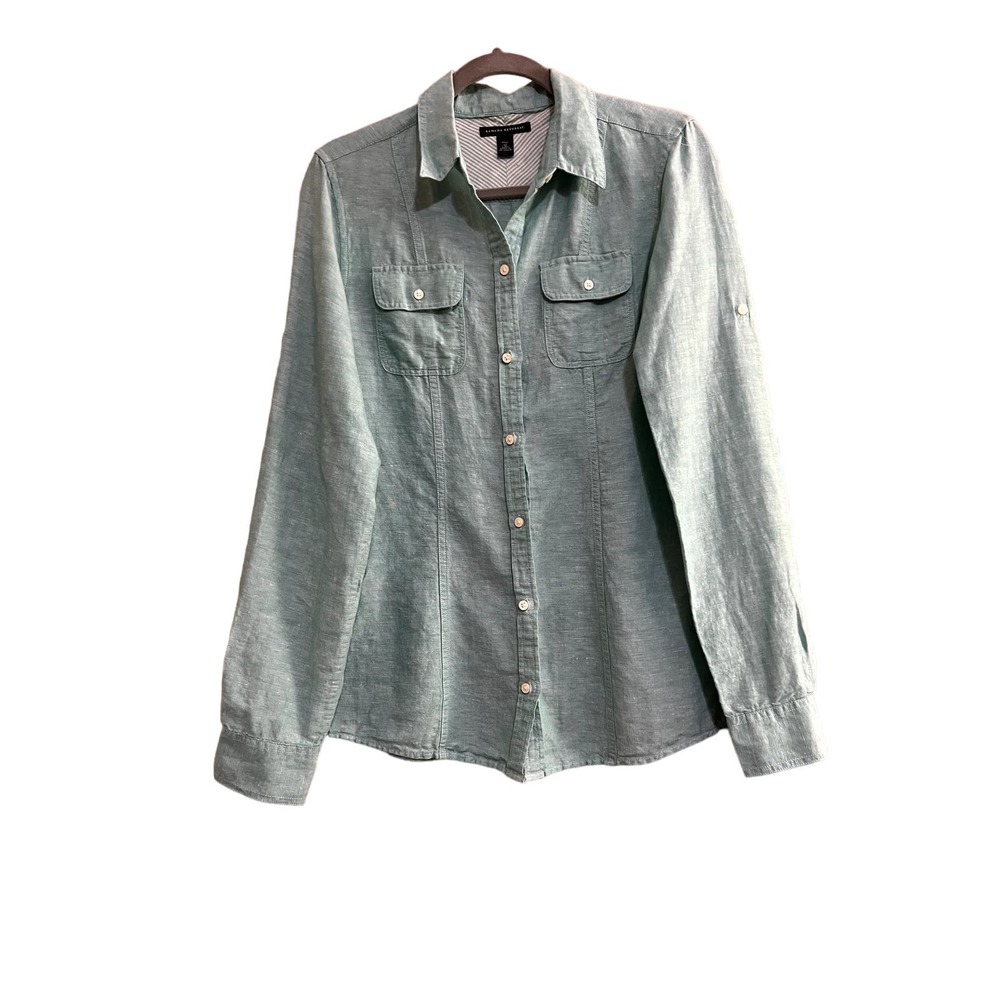 Banana Republic womens size 10 tall mint green linen button-up blouse